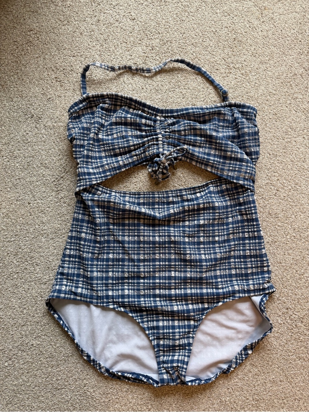 Time and Tru Blue Plaid One-Piece Swimwear with Front Knot